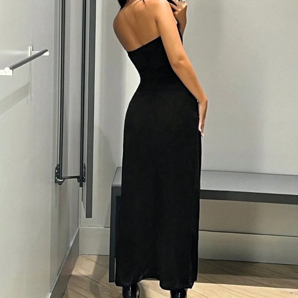 Sexy Black  Zip Up Split Thigh Tube Dress - Picture 4 of 4